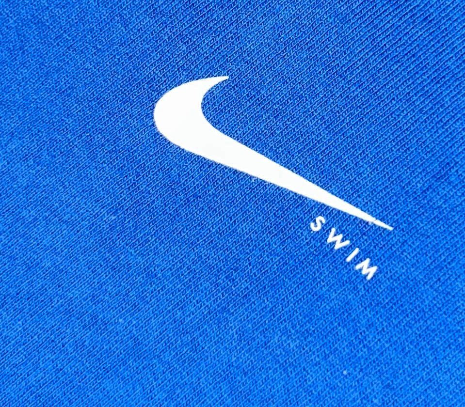 Nike Swim T-Shirt Mens XL Blue Short Sleeve Center Swoosh Logo Graphic Back Hit 100% Cotton