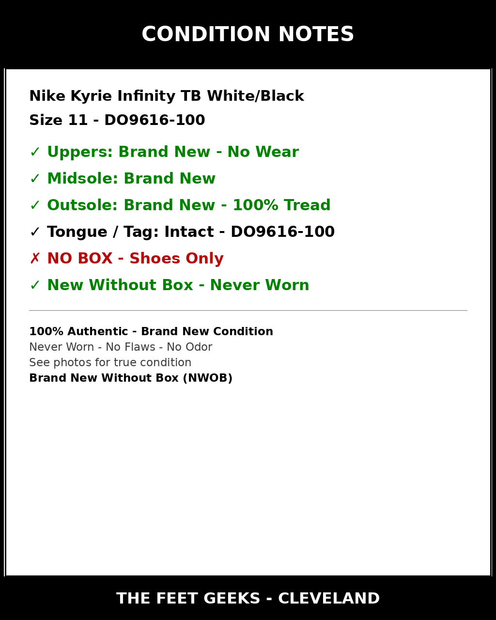 Nike Kyrie Infinity TB White Black DO9616-100 Size 11 Brand New No Box Kyrie 8