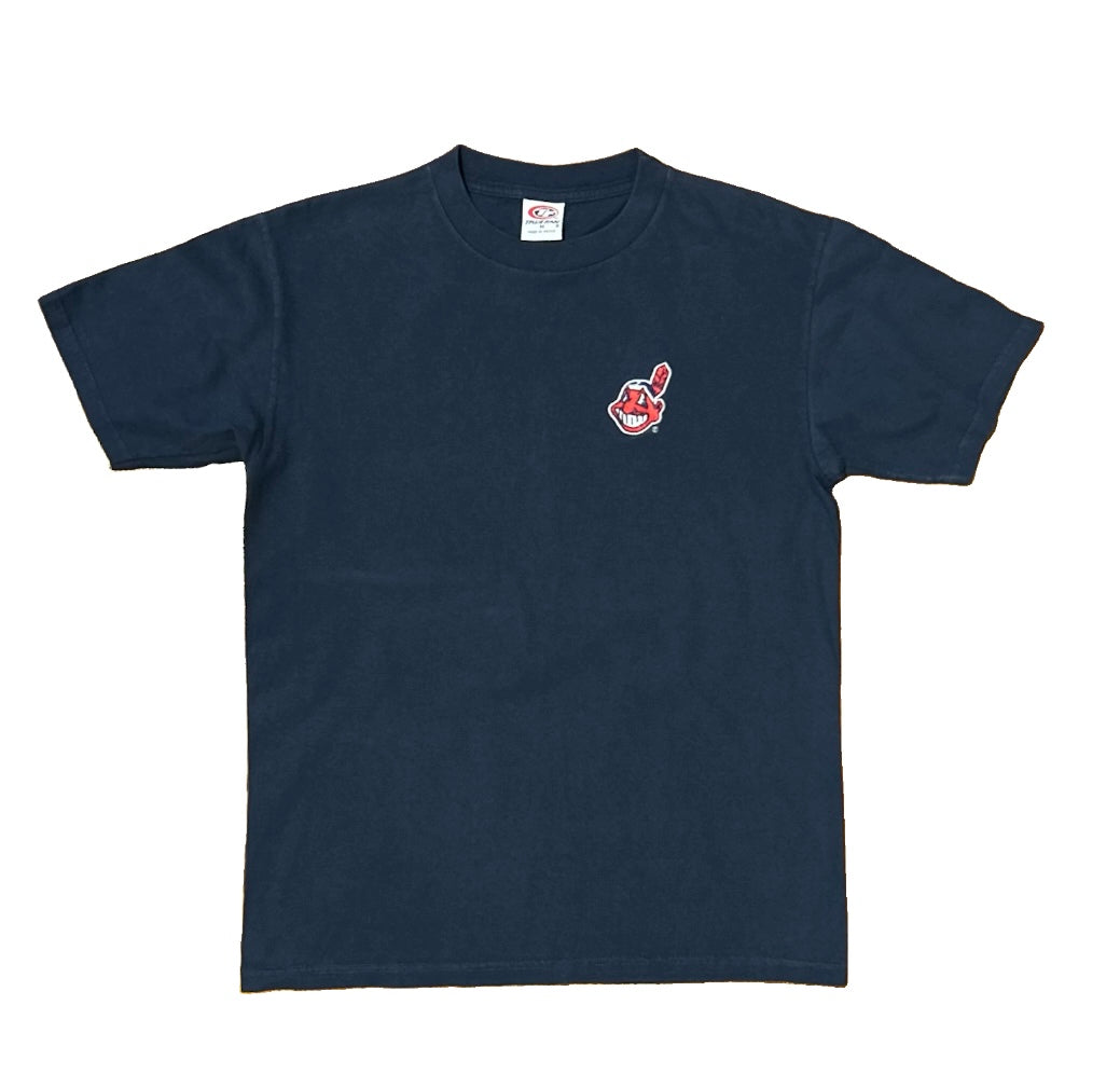 Vintage Cleveland Indians T-Shirt M True Fan Chief Wahoo Embroidered Navy Y2K
