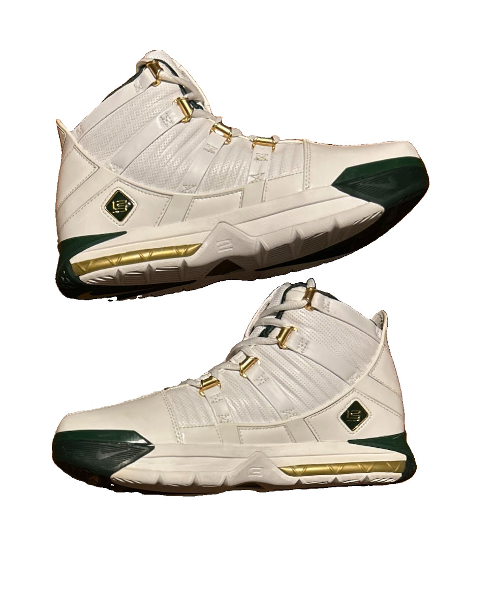 Nike LeBron 3 SVSM Home St Vincent St Mary AO2434-102 Size 9 White Green Gold