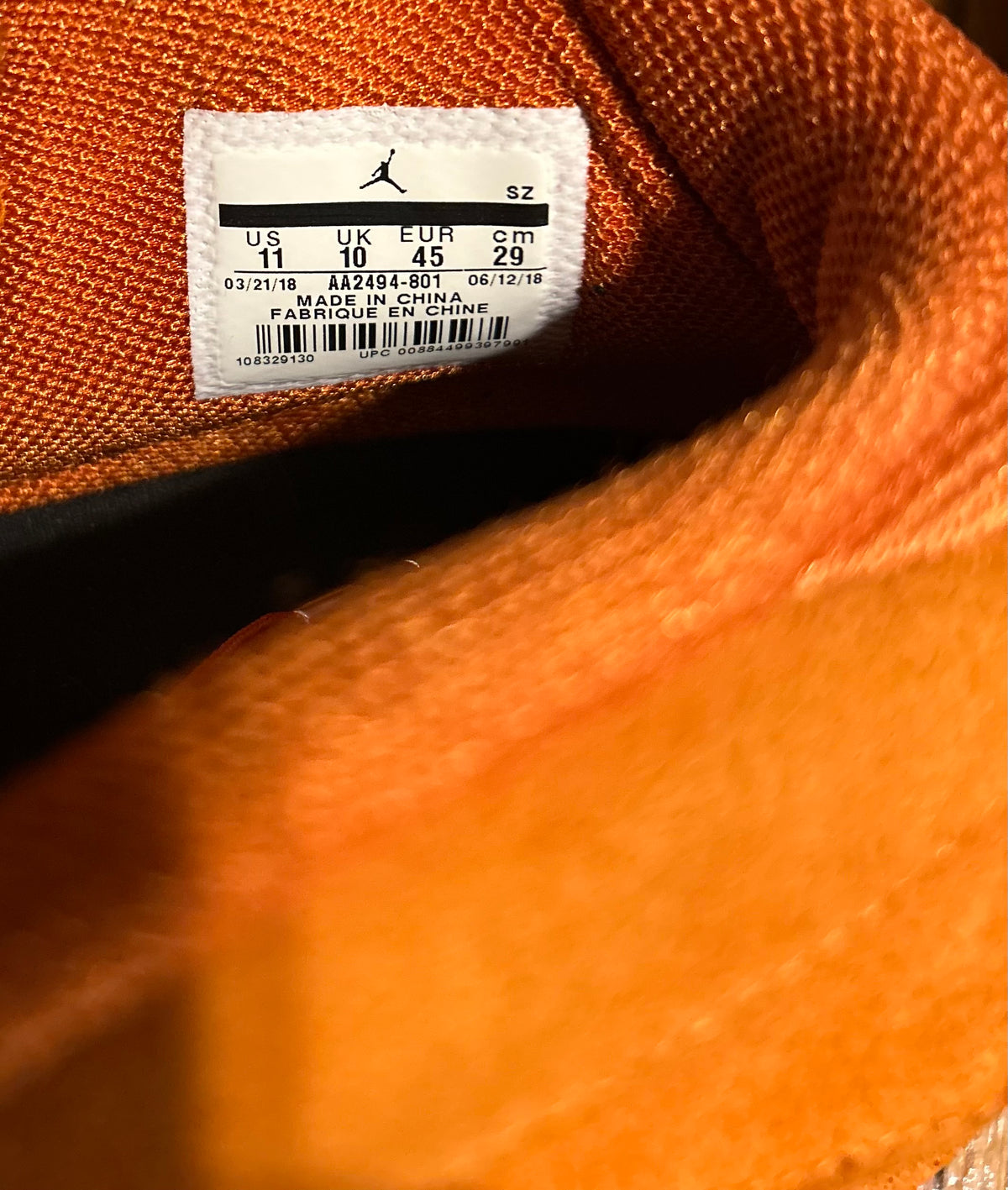 Air Jordan 18 Retro Orange Suede Campfire Orange AA2494-801 Size 11 Mens Lightly Used No Box Sail 2018