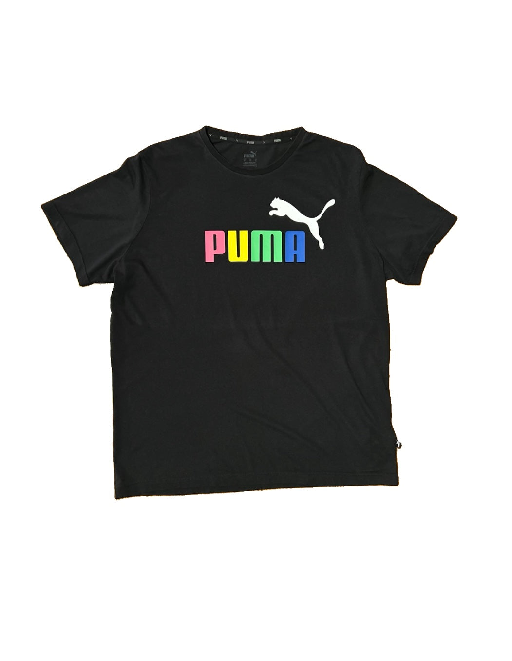 Puma Rainbow Logo T-Shirt Black Multicolor PUMA Letters White Cat XL New Without Tags