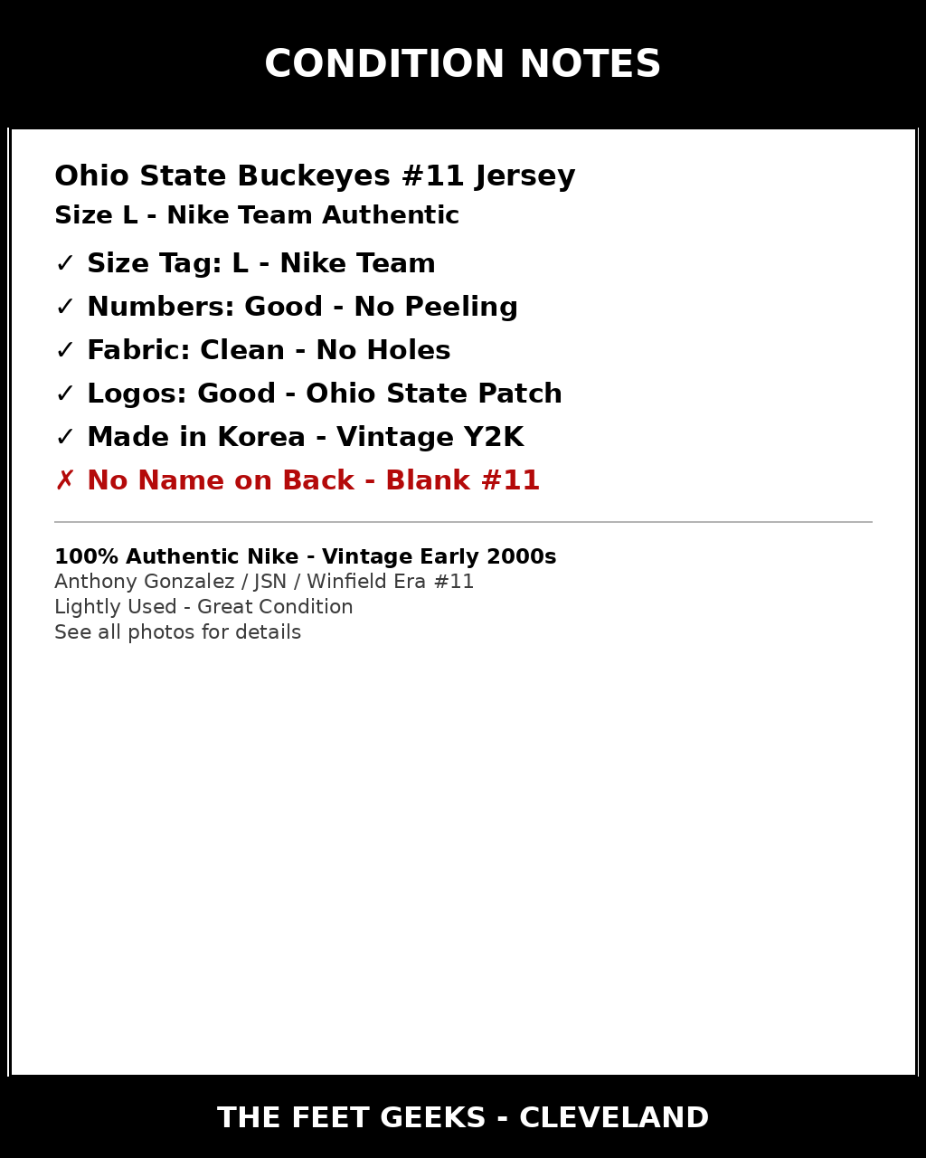 Ohio State Buckeyes #11 Jersey Mens L Nike Team Authentic Vintage Y2K
