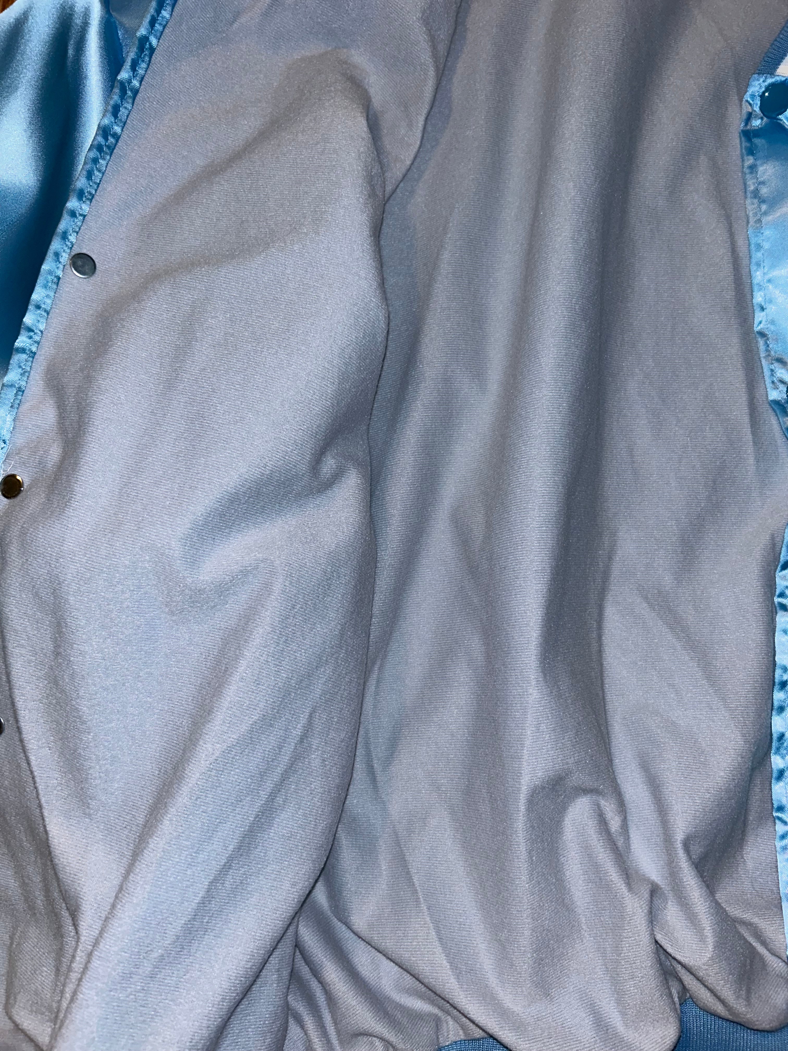 Swingster Satin Snap Button Bomber Jacket Vintage 90s Powder Blue Size XXL