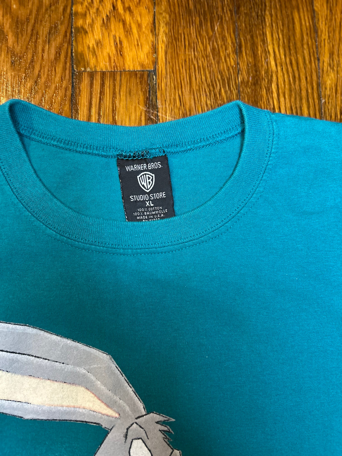 Warner Bros Studio Store Bugs Bunny Tee XL 90s Vintage Teal Looney Tunes Made in USA