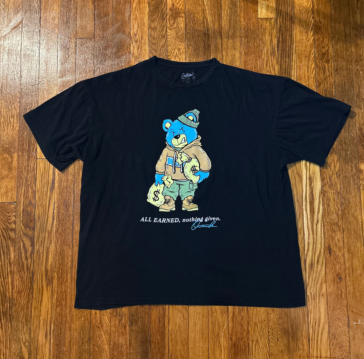 Outrank Brand 2XL Money Bear Tee Black All Earned Nothing Given Streetwear T Shirt
