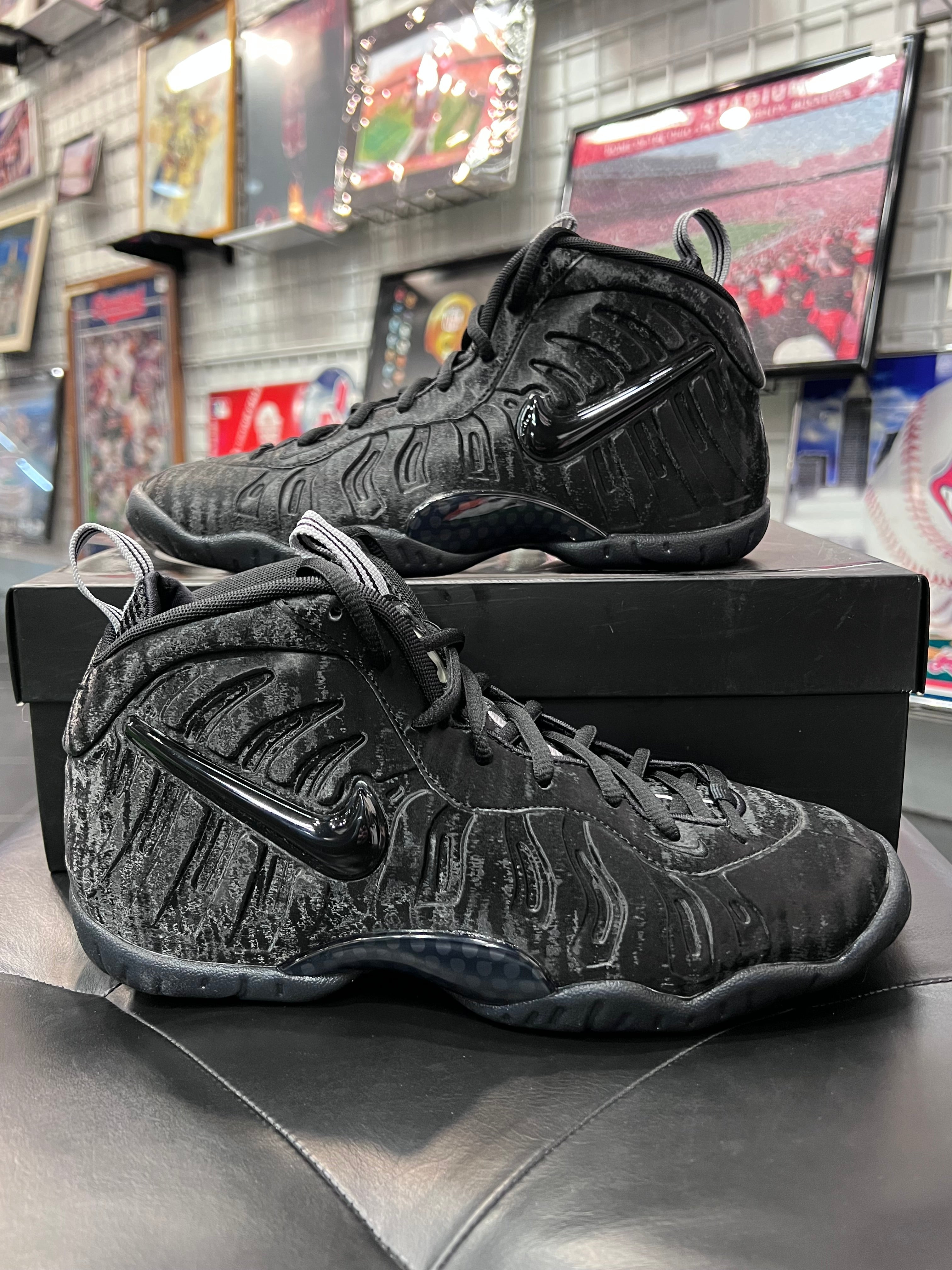 Gradeschool Nike Little Posite Foamposite Black Cat Size 7