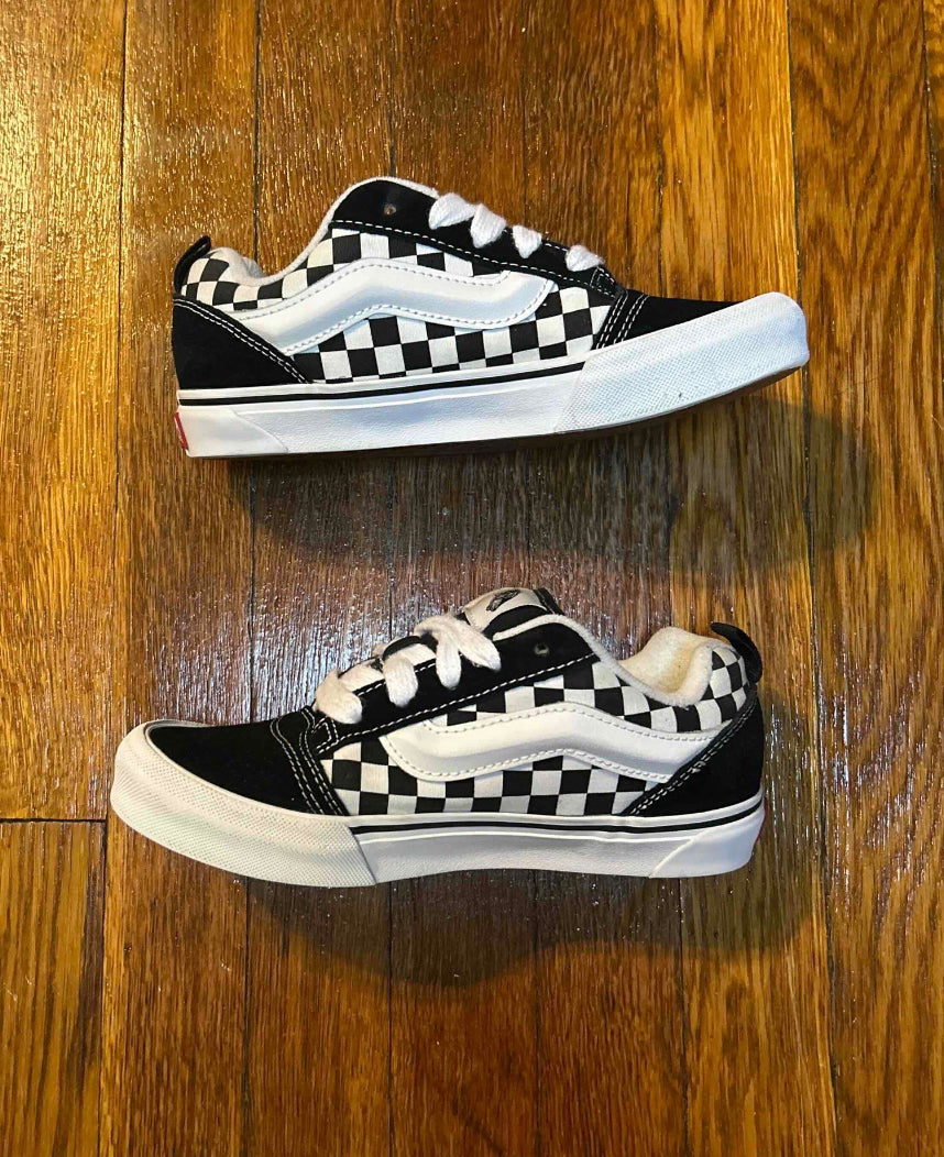 Vans Knu Skool Checkerboard Shoes Youth 3.5 Black White Old Skool Kids Sneakers