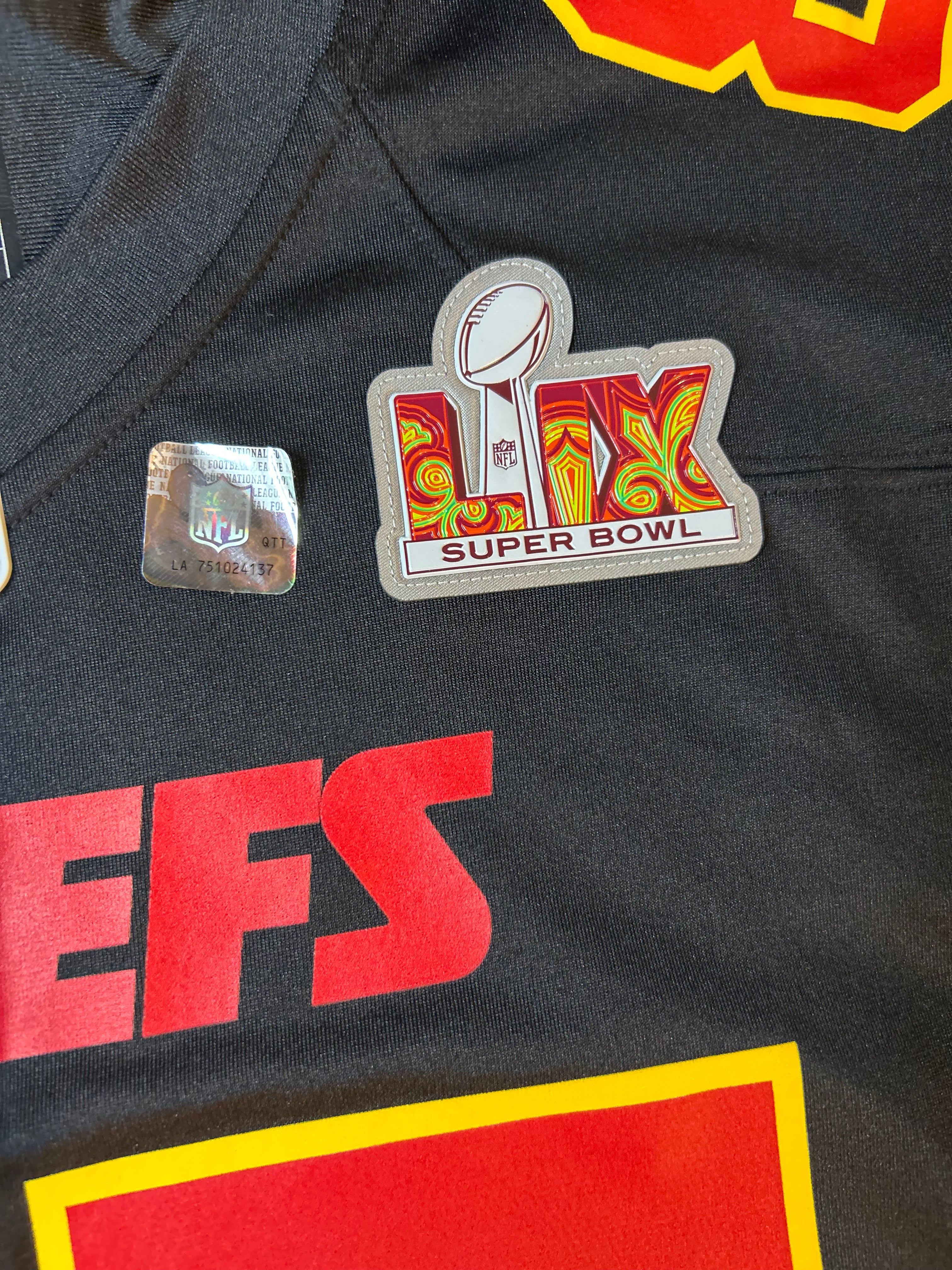 Nike Travis Kelce Kansas City Chiefs Super Bowl LIX Patch Black Jersey Size Large