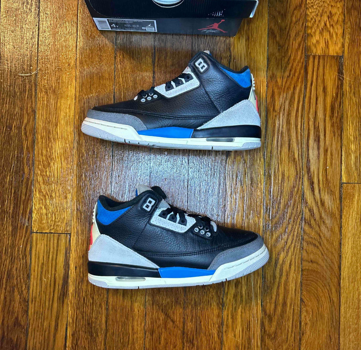 Air Jordan 3 Retro OG GS Rare Air Black Blue Cement Grey IB8968-004 Size 4Y