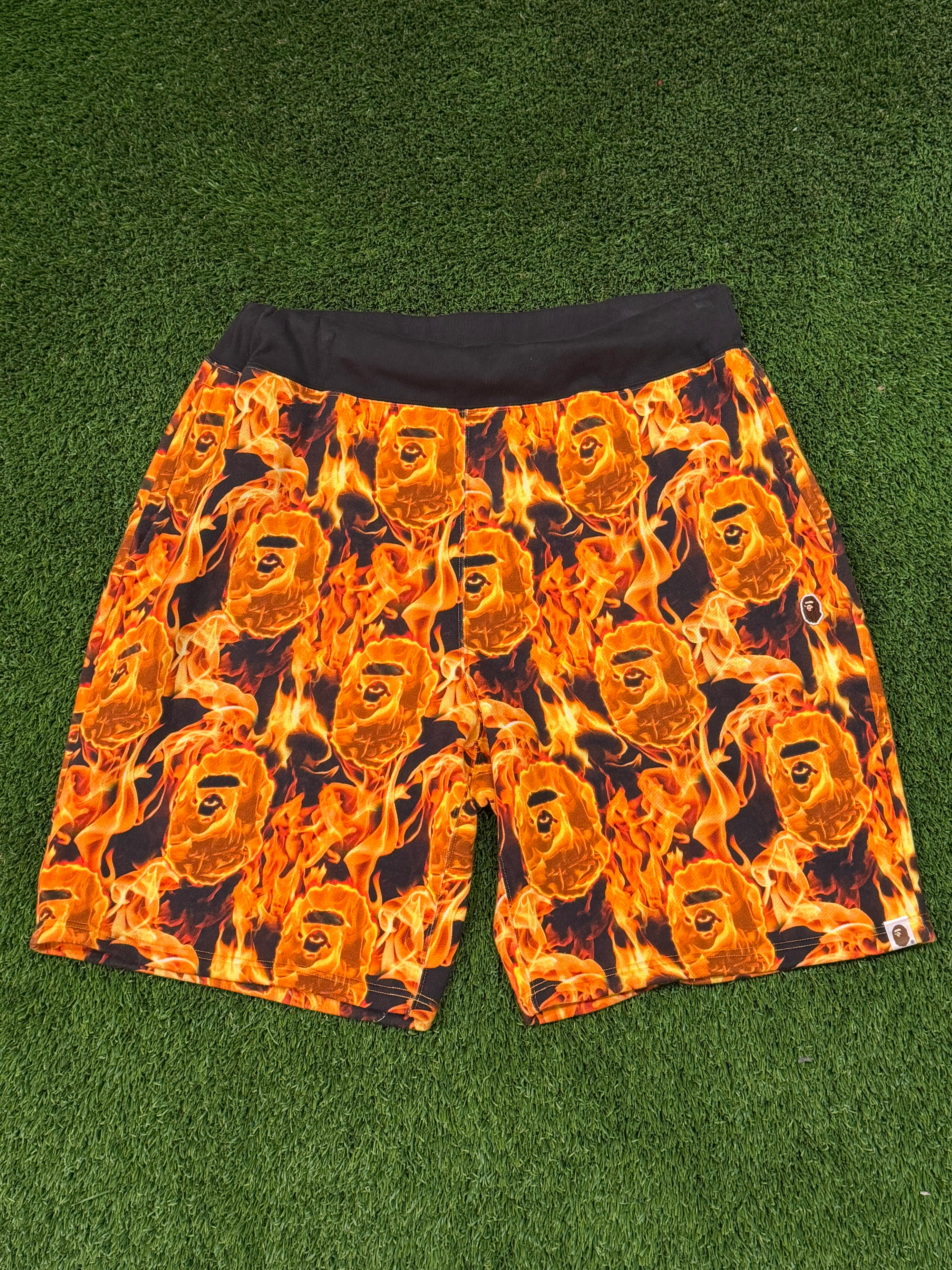 A Bathing Ape Bape Flame Wide Shorts Size XL