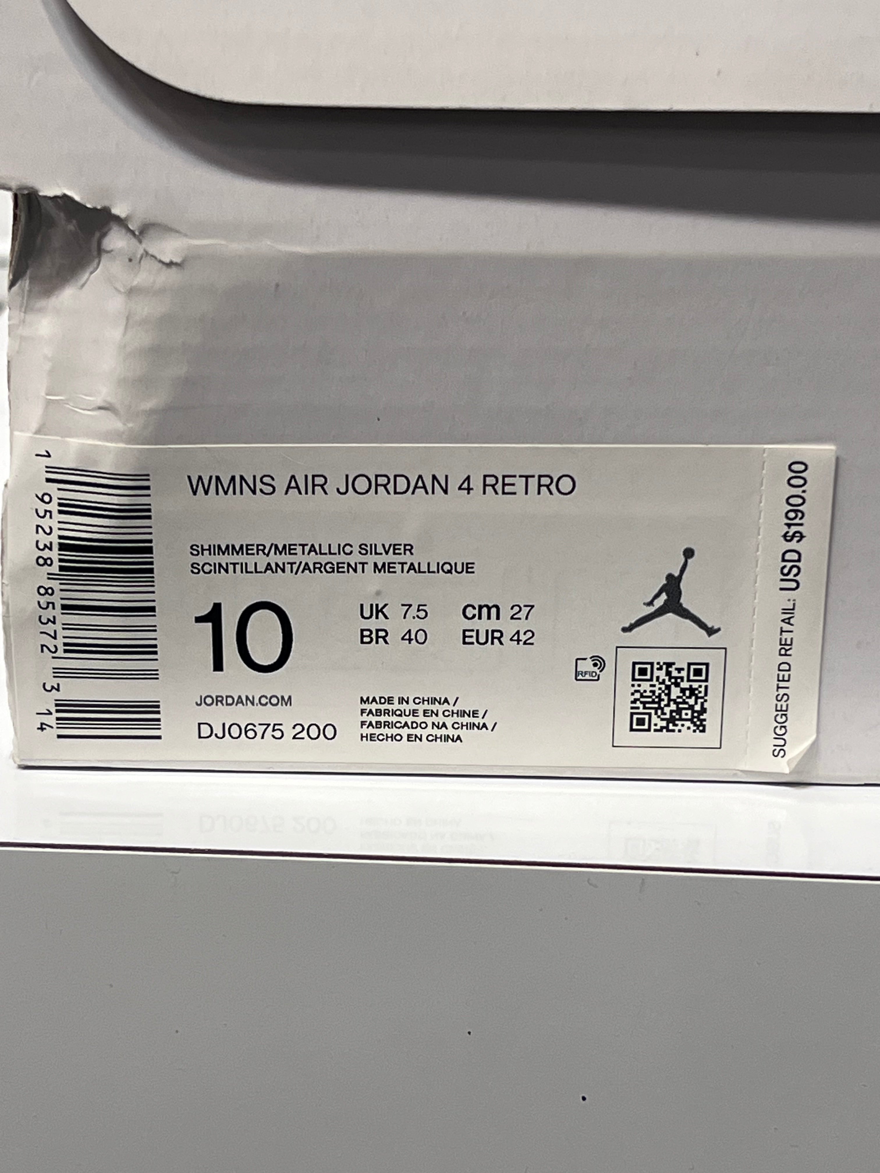 Air Jordan 4 Shimmer Size 10 Women’s Shoes