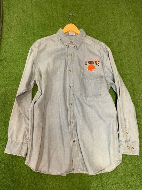 Vintage Cleveland Browns Denim Button Up Shirt Size Large