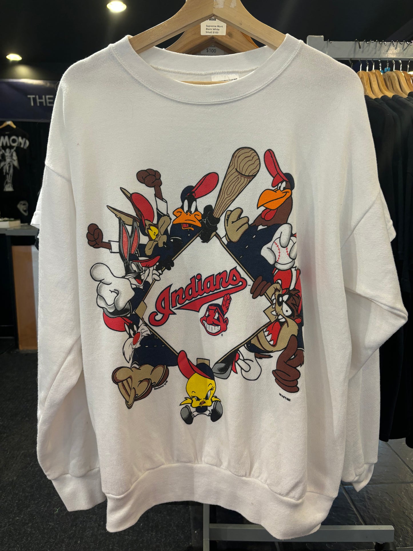 Vintage Cleveland Indians Looney Tunes Crew XL $140